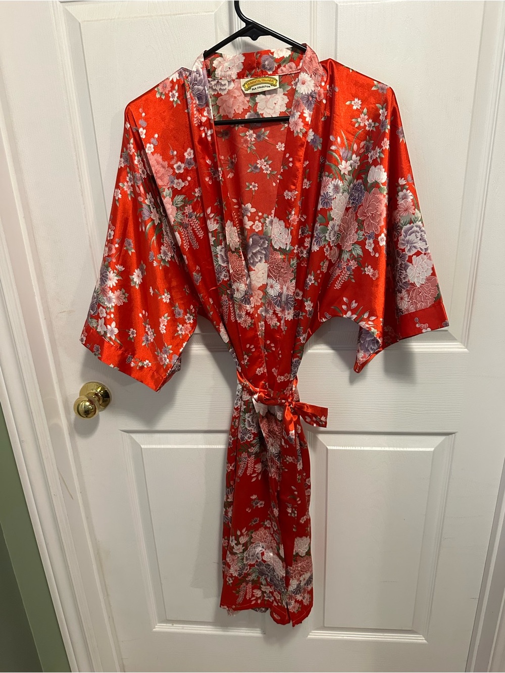 Floral Silk Kimono Robe - Red